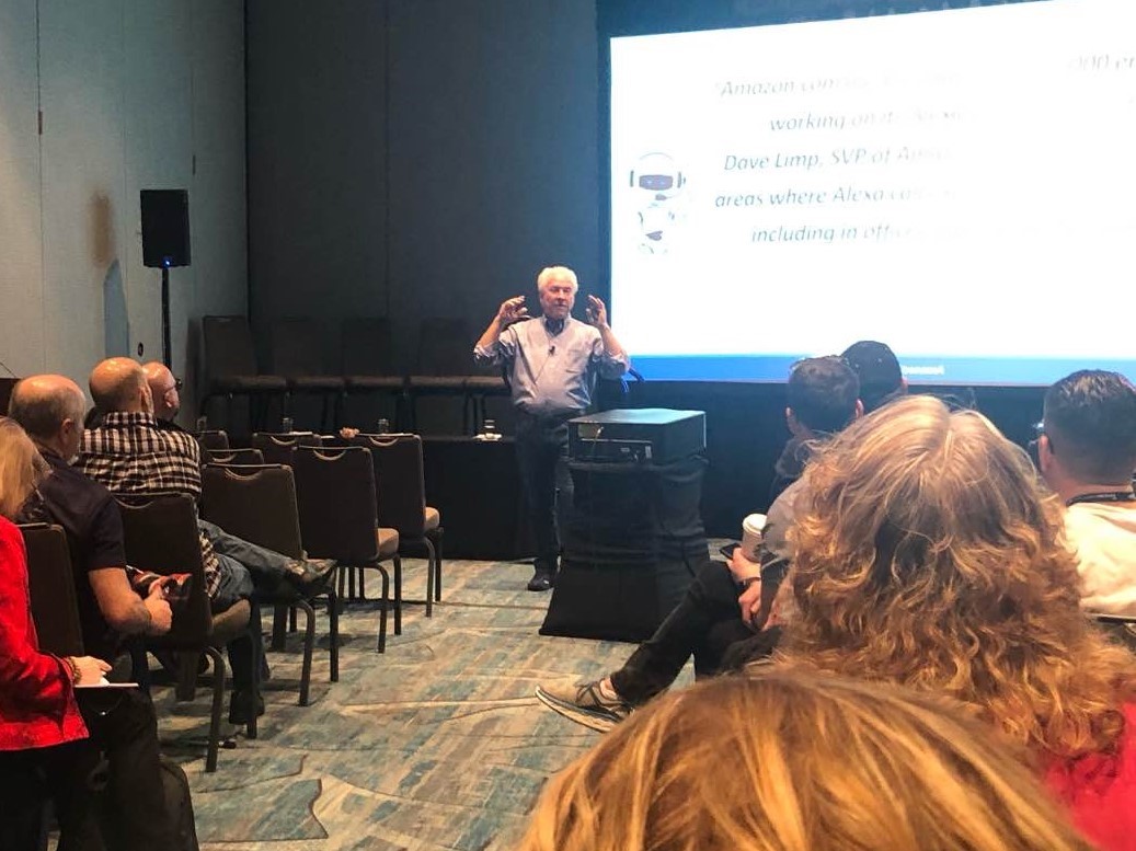 Chip Edwards speaking at PodFestExpo about how Smart Speakers are Affecting Your Brand.